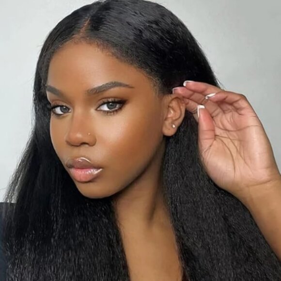SOLD-28" Soft Kinky Straight Blowout Lace Frontal Wig Color# 1B/27 - Picture 1 of 8